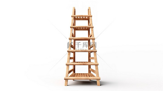3d 渲染的折叠梯子单独站立在白色背景上