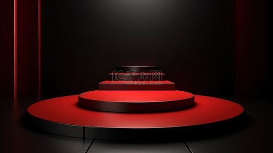 3d 渲染的讲台舞台与红色和黑色圆柱体背景