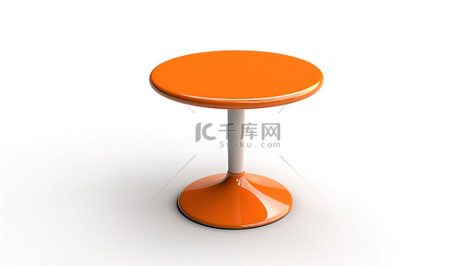 白色背景上由塑料制成的 3D 渲染当代橙色桌子