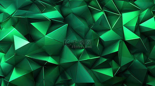 以绿色渐变阴影的三角形多边形的三维渲染