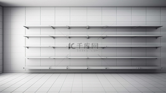 无库存的零售货架 3D 空超市展示的插图