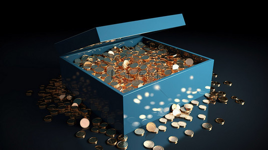 资金预算背景图片_从盒子中出现的硬币的视觉描述代表 3d 渲染中的预算支出和省钱概念