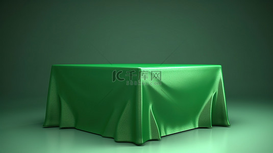 缎面台背景图片_3D 插图中描绘的绿衣讲台盒