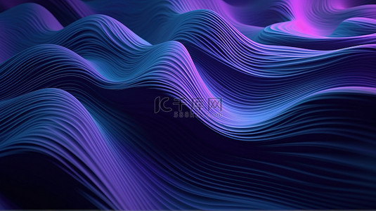 紫色和蓝色 3D 渲染中的彩色抽象波纹形状用于演示