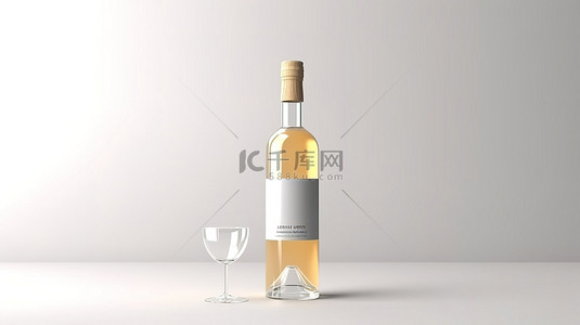 红瓶子样机背景图片_优雅的 3D 渲染白葡萄酒瓶模型，带有空白标签，非常适合浅色背景下的酒厂和饮料促销