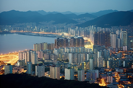 黄昏时分的南海侧景韩国城市