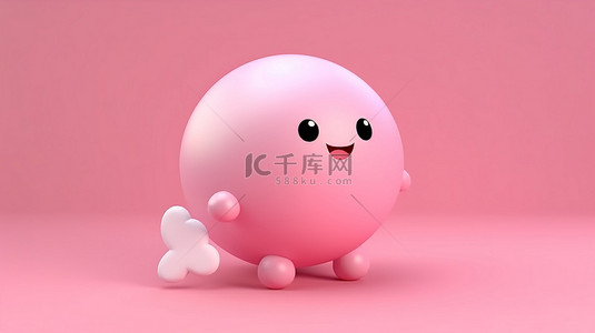 带有粉红色背景的可爱语音气泡 3D 插图渲染，带有文本空间