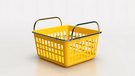 带有黄色和空铁手柄的购物篮的 3D 渲染