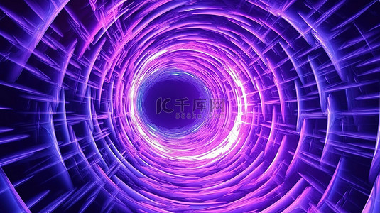 紫色背景下的未来派 3D 门户抽象动态线框隧道