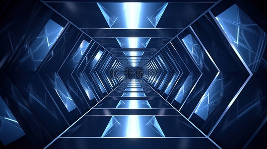 发光隧道背景图片_令人惊叹的 3D 艺术作品，具有深蓝色菱形隧道抽象图案和充满活力的霓虹灯