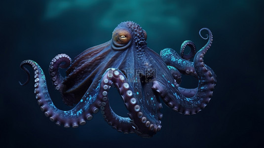 3D 插图中巨大的深海章鱼