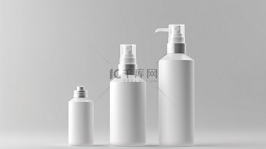 一组高端护肤瓶的 3D 渲染，包括白色瓶管和液滴瓶模型