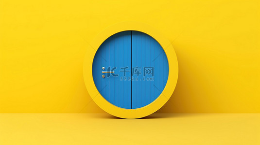 黄色背景简单背景图片_设计简单 3D 呈现黄色背景上的蓝色门圈