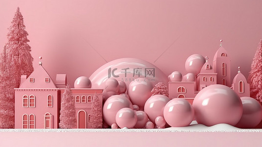 节日庆典活动背景图片_节日圣诞节场景的粉红色装饰物的 3D 渲染