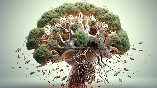 脑健康背景图片_3D 渲染中具有类脑结构的概念树
