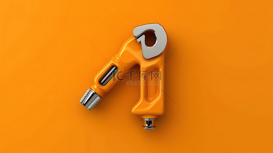 充满活力的橙色背景上的单色 3D 渲染管扳手