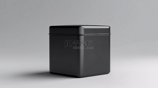 咖啡包装盒背景图片_用于茶和咖啡包装的光滑黑色金属空白方形锡罐模型的 3D 渲染