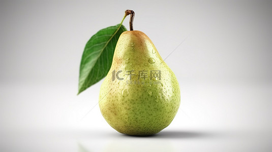 夏季绿叶背景背景图片_白色背景下 3d 渲染的富含天然维生素的梨