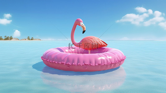 派对泳池背景图片_3D 渲染有趣的粉红色火烈鸟漂浮物，非常适合海滩和泳池度假，具有充足的复制空间