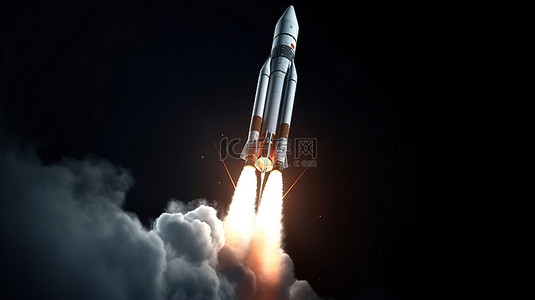 从宇宙飞船未来派设计发射火箭的 3d 插图