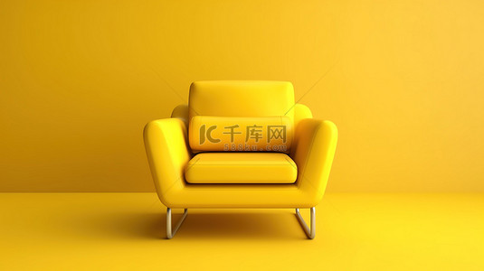 环境舒适的背景图片_3D 渲染环境中的黄色扶手椅