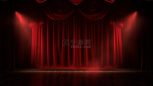聚光灯背景舞台背景图片_1 节日之夜表演 3d 背景与红色窗帘和聚光灯