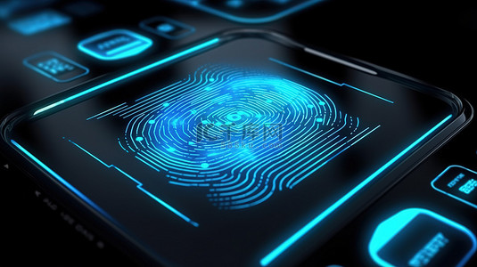 手指指纹背景图片_具有指纹屏幕安全系统的生物识别访问控制的 3D 渲染