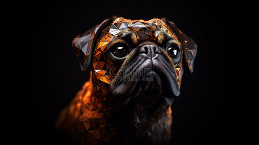 黑色背景狗背景图片_3D 渲染抽象哈巴狗黑色背景上引人注目的动物主题设计元素