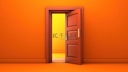 充满活力的橙色背景 3D 渲染上的照明入口，带有文本空间