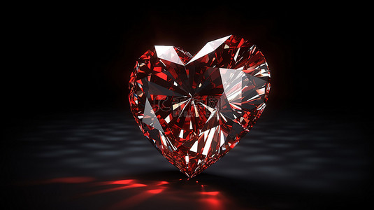 时尚黑背景图片_黑色背景下红色心形钻石的 3d 渲染