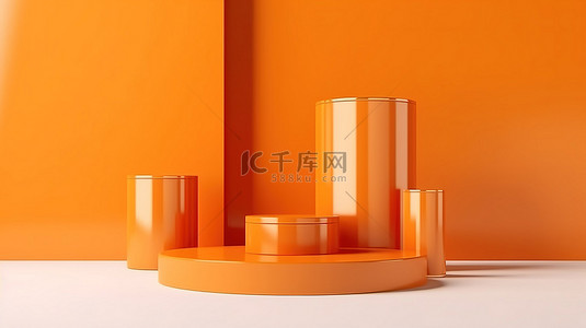 产品清晰背景图片_垂直 3D 产品展示，带有奢华的橙色色调金色装饰和装饰墙设计