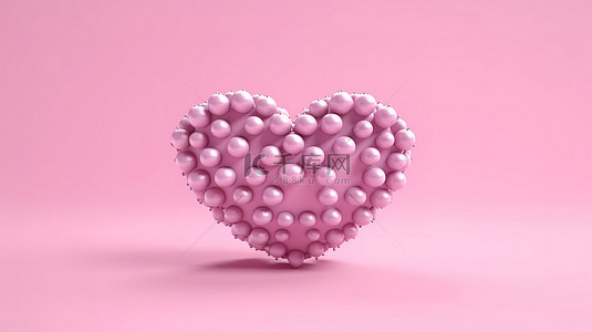 柔和的粉红色心形，由描绘爱的微小心形组成，以 3D 渲染呈现