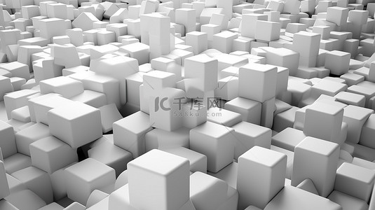 色块图形背景图片_一组白色块的单色 3D 渲染