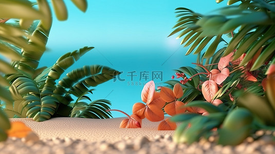 夏季树叶背景背景图片_1 风景秀丽的夏季树叶背景的引人注目的 3D 渲染