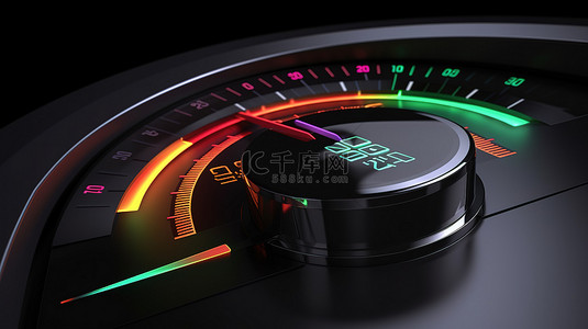 框架面板背景图片_带有指示器 20 的低风险控制面板图标的车速表信用评级量表 3D 插图