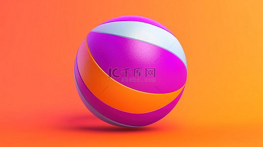 夏日海滩背景海报背景图片_充满活力的沙滩球独自站在紫色背景上，夏日乐趣的 3D 可视化
