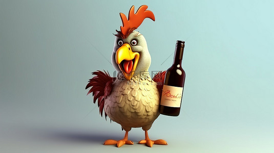高清风景桌面壁纸背景图片_有趣的 3d 母鸡携带一瓶酒