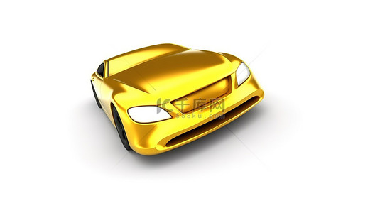 带有 at 符号的白色背景 带有光泽金属表面的 3D 渲染黄色汽车油漆标志