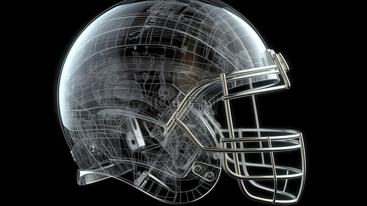 具有 x 射线阴影和 3d 渲染线框设计的足球头盔