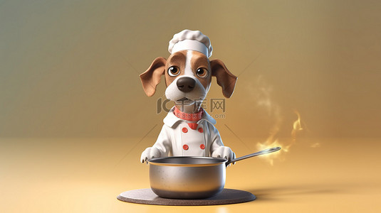 带着厨师帽的小猪背景图片_犬厨师在行动的 3d 渲染