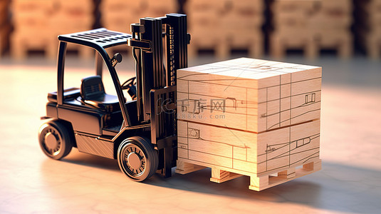 出口背景图片_阿拉斯加制造的出口木箱由叉车3D渲染运输