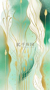 春天绿色鎏金抽象水彩晕染金线纹理设计图