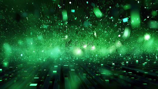 未来数字粒子动态绿色背景与 3d 大数据可视化