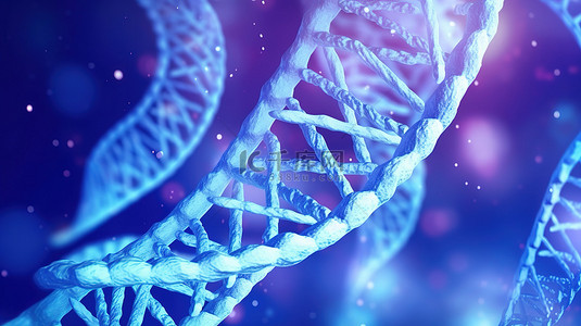生物蓝色背景背景图片_用于生物学和医学科学研究的蓝色 DNA 结构的 3D 渲染插图