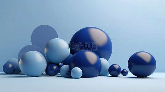 3D 渲染蓝色球体的简单艺术描绘