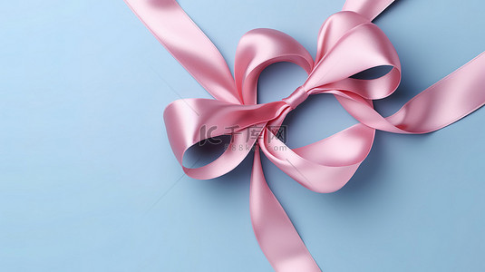 柔和的蓝色母亲节横幅心丝带设计在顶视图中用于贺卡海报和网站标题 3D 渲染
