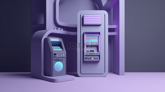 信念和行动背景图片_移动银行在行动 3d 渲染智能手机和 atm 机卡通风格