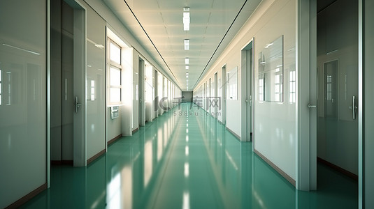 医院大厅背景图片_超详细的 3D 渲染，用于办公室学校酒店和医院的时尚现代长走廊