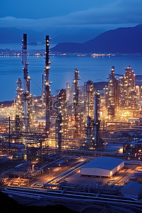 天然气公司背景图片_晚上的一家天然气炼制公司