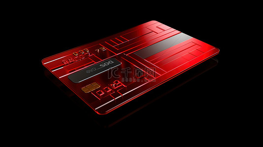 黑色背景红色信用卡设计的孤立 3D 插图